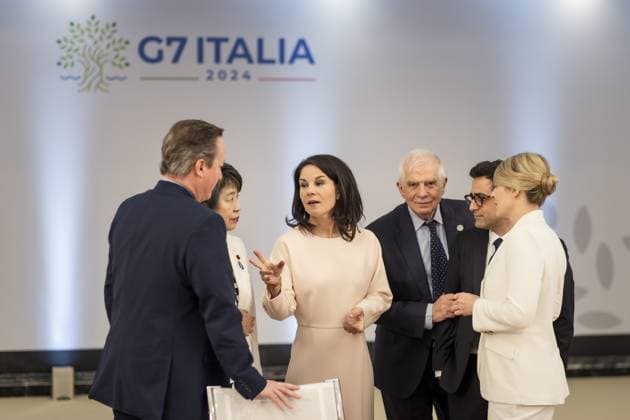 Annalena Baerbock Buendnis 90 Die Gruenen , Federal Foreign Minister, photographed during the First Working Session of the G7 Foreign Ministers Meeting in Capri, 18 04 2024 Photographed on behalf of the Federal Foreign Office Capri Italy Copyright: xKiraxHofmannxAAxphotothek.dex