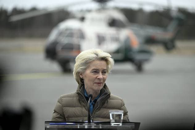 President of the European Commission Ursula von der Leyen reacts during her joint press conference with Finnish Prime Minister Petter Orpo (not pictured) at the Lappeenranta airport, eastern Finland, on April 19, 2024. President von der Leyen and Prime Minister Orpo visited the eastern border region of Finland on Friday and discussed what Finland and the EU can do to prevent instrumentalised migration to Finland s eastern border. Lappeenranta Finland Copyright: xAnttixAimo-Koivistox LKFTJK20240419103702QDMA