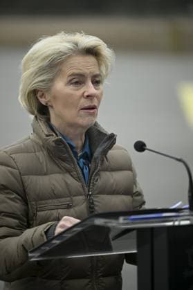 President of the European Commission Ursula von der Leyen reacts during her joint press conference with Finnish Prime Minister Petter Orpo (not pictured) at the Lappeenranta airport, eastern Finland, on April 19, 2024. President von der Leyen and Prime Minister Orpo visited the eastern border region of Finland on Friday and discussed what Finland and the EU can do to prevent instrumentalised migration to Finland s eastern border. Lappeenranta Finland Copyright: xAnttixAimo-Koivistox LKFTJK20240419104028NOYM