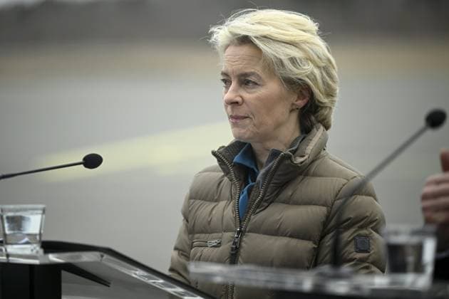 President of the European Commission Ursula von der Leyen reacts during her joint press conference with Finnish Prime Minister Petter Orpo (not pictured) at the Lappeenranta airport, eastern Finland, on April 19, 2024. President von der Leyen and Prime Minister Orpo visited the eastern border region of Finland on Friday and discussed what Finland and the EU can do to prevent instrumentalised migration to Finland s eastern border. Lappeenranta Finland Copyright: xAnttixAimo-Koivistox LKFTJK20240419104621HLXR