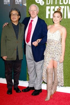 Director Park Chan-Wook with Author John Le Carre and Actor Florence Pugh at the London Film Festival Screening of The Little Drummer Girl on Sunday 14 October 2018 Director Park Chan-Wook with Author John Le Carre and Actor Florence Pugh at the London Film Festival Screening of The Little Drummer Girl on Sunday 14 October 2018 held at Embankment Garden Cinema, London. Pictured: Park Chan-Wook , John Le Carre , Florence Pugh, John Le Carre. LFI Avalon. All usages must be credited Julie Edwards LFI Avalon. Picture by Julie Edwards LFI Avalon. All usages must be credited Julie Edwards LFI Avalon.,  Copyright: xJuliexEdwards LFI Avalonx xAvalonx 0534328516