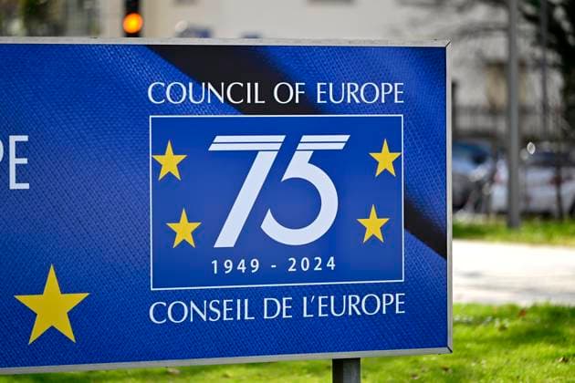 The Council of Europe Council of Europe is a European international human rights organization founded on 5 May 1949, to which 46 states belong The Council of Europe will be 75 years old in 2024 Themed image, symbolic image Strasbourg, 11 03 2024 Grand Est France Copyright: xDwixAnoraganingrumx