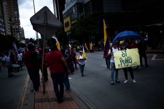 May 1, 2024, Bogota, Cundinamarca, Colombia: Supporters of colombian president Gustavo Petro demonstrate in support of his reform bills on retirment, labor, prisions and health on May 1, 2024, in Bogota, Colombia. Bogota Colombia - ZUMAvp1_ 20240501_zia_vp1_003 Copyright: xSebastianxBarrosx