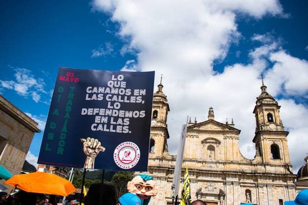 May 1, 2024, Bogota, Cundinamarca, Colombia: Supporters of colombian president Gustavo Petro demonstrate in support of his reform bills on retirment, labor, prisions and health on May 1, 2024, in Bogota, Colombia. Bogota Colombia - ZUMAvp1_ 20240501_zia_vp1_033 Copyright: xJessicaxPatinox