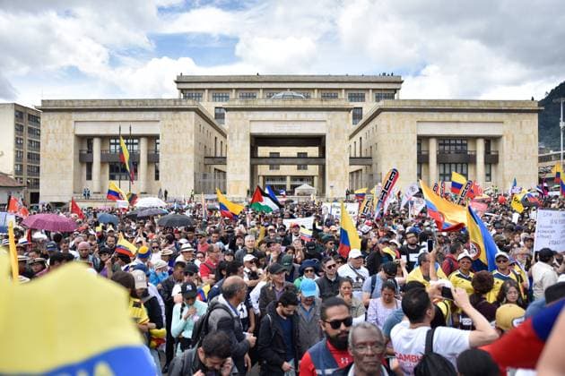 May 1, 2024, Bogota, Cundinamarca, Colombia: Supporters of colombian president Gustavo Petro demonstrate in support of his reform bills on retirment, labor, prisions and health on May 1, 2024, in Bogota, Colombia. Bogota Colombia - ZUMAvp1_ 20240501_zia_vp1_049 Copyright: xCristianxBayonax