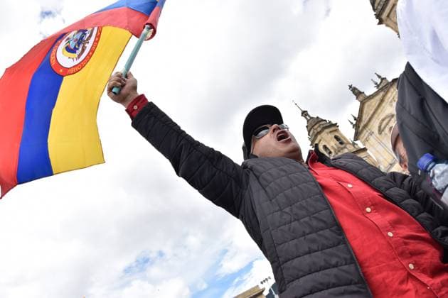 May 1, 2024, Bogota, Cundinamarca, Colombia: Supporters of colombian president Gustavo Petro demonstrate in support of his reform bills on retirment, labor, prisions and health on May 1, 2024, in Bogota, Colombia. Bogota Colombia - ZUMAvp1_ 20240501_zia_vp1_054 Copyright: xCristianxBayonax