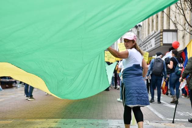 May 1, 2024, Bogota, Cundinamarca, Colombia: Supporters of colombian president Gustavo Petro demonstrate in support of his reform bills on retirment, labor, prisions and health on May 1, 2024, in Bogota, Colombia. Bogota Colombia - ZUMAvp1_ 20240501_zia_vp1_074 Copyright: xCristianxBayonax
