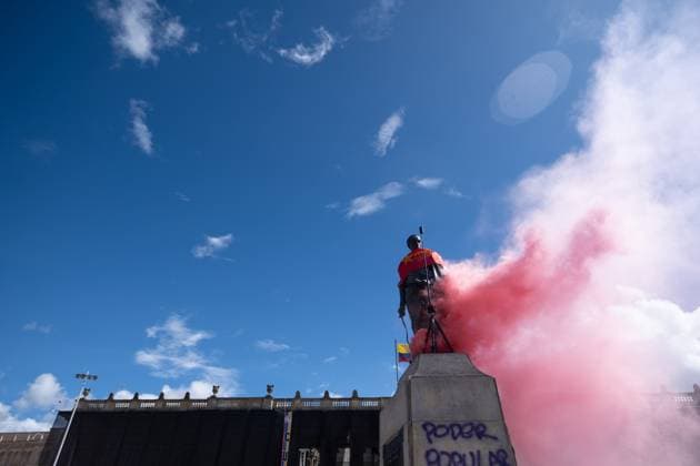 May 1, 2024, Bogota, Cundinamarca, Colombia: Supporters of colombian president Gustavo Petro demonstrate in support of his reform bills on retirment, labor, prisions and health on May 1, 2024, in Bogota, Colombia. Bogota Colombia - ZUMAvp1_ 20240501_zia_vp1_099 Copyright: xWendyxP.xRomerox