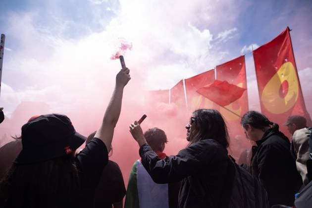 May 1, 2024, Bogota, Cundinamarca, Colombia: Supporters of colombian president Gustavo Petro demonstrate in support of his reform bills on retirment, labor, prisions and health on May 1, 2024, in Bogota, Colombia. Bogota Colombia - ZUMAvp1_ 20240501_zia_vp1_103 Copyright: xWendyxP.xRomerox