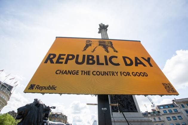 May 5, 2024, London, England, United Kingdom: Anti-monarchy group Republic stage a protest in Trafalgar Square on the first anniversary of the crowning of King Charles III. London United Kingdom - ZUMAs262 20240505_zip_s262_243 Copyright: xTayfunxSalcix