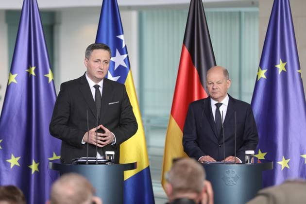 Berlin, Germany, 07 05 2024 Federal Chancellery Press conference Chairman of the Presidency of the Republic of Bosnia and Herzegovina and German Chancellor Denis Be irovi and Olaf Scholz Copyright: xdtsxNachrichtenagenturx dts_36289