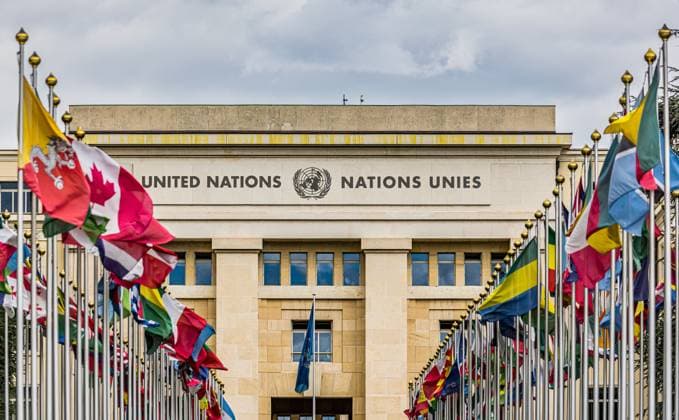 Palais des Nations View of the Palais des Nations, which is the headquarters of the United Nations in Geneva Geneva, Switzerland, 03 08 2023