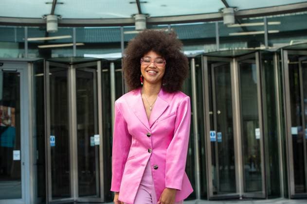 May 19, 2024, London, England, United Kingdom: Activist MIKAELA LOACH is walking out of the BBC Studios after her appearance on Sunday With Laura Kuenssberg. London United Kingdom - ZUMAk172 20240519_zip_k172_099 Copyright: xThomasxKrychx