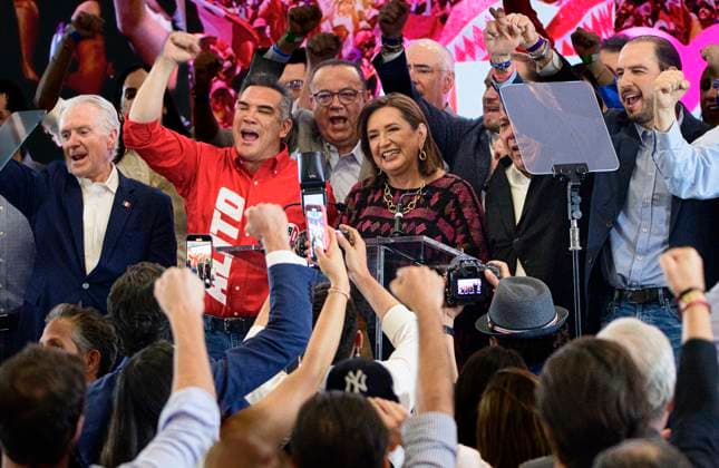 June 2, 2024, Mexico City, Mexico City, Mexico: The candidate of the Fuerza y Ã¢â‚¬¹Ã¢â‚¬¹Ã¢â‚¬¹Ã¢â‚¬¹CorazoÂ³n alliance, for the presidency of Mexico, Xochitl Galvez, expresses a pre-victory during the vote counting preliminaries..Thousands of people turned to the polls to elect the next president of Mexico to succeed the current president, Anfdres Manuel LoÂ³pez Obrador. .The 2023-2024 Electoral Process will be recognized as the largest that Mexico has had where for the first time it could be .a woman who manages to govern Mexico Mexico City Mexico - ZUMAn296 20240602_zip_n296_016 Copyright: xJorgexNunezx