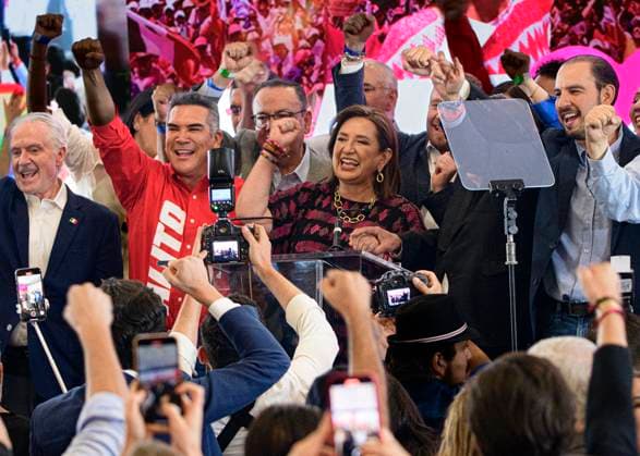 June 2, 2024, Mexico City, Mexico City, Mexico: The candidate of the Fuerza y Ã¢â‚¬¹Ã¢â‚¬¹Ã¢â‚¬¹Ã¢â‚¬¹CorazoÂ³n alliance, for the presidency of Mexico, Xochitl Galvez, expresses a pre-victory during the vote counting preliminaries..Thousands of people turned to the polls to elect the next president of Mexico to succeed the current president, Anfdres Manuel LoÂ³pez Obrador. .The 2023-2024 Electoral Process will be recognized as the largest that Mexico has had where for the first time it could be .a woman who manages to govern Mexico Mexico City Mexico - ZUMAn296 20240602_zip_n296_015 Copyright: xJorgexNunezx