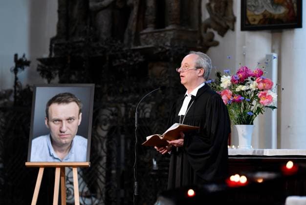 Memorial service for Alexei Navalny on June 4, 2024 in St. Marys Church in Berlin Photo from 04 06 2024 Christian Staeblein, Commissioner for Refugee Issues in the EKD and Bishop of the Evangelical Church Berlin Brandenburg Silesian Upper Lusatia EKBO speaks Companions remember Alexei Navalnys life on the Copyright: epd-bild ChristianxDitsch _DSC0337