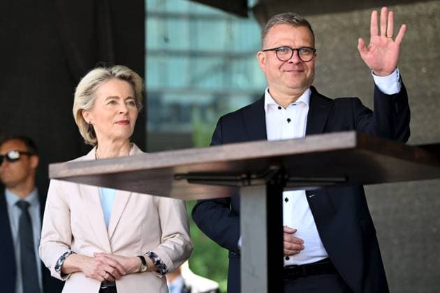 President of the European Commission Ursula von der Leyen and Finland s prime minister Petteri Orpo in Helsinki, Finland, on June 4, 2024. President of the European Commission Ursula von der Leyen visits ahead of the upcoming European elections, in Helsinki, Finland. Helsinki Finland Copyright: xMikkoxStigx LKFTVX20240604141605EHII