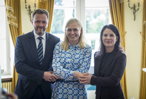 Press conference with Annalena Baerbock Buendnis 90 Die Gruenen , Federal Foreign Minister, Finnish Foreign Minister Elina Valtonen and the Foreign Minister of Estonia, Margus Tsahkna, at the Foreign Ministers Meeting of the Baltic Sea Council Member States Photographed on behalf of the Federal Foreign Office Porvoo Finland Copyright: xThomasxKoehlerxAAxphotothek.dex