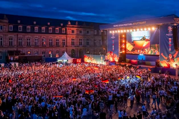 Public viewing in Stuttgart Germany Scotland 5 1 25,000 people celebrate the German national soccer team on the fan mile on Schlossplatz Motto for UEFA EURO 2024 The whole city a stadium 14 06 2024 Stuttgart, Baden Württemberg, Germany, Europe