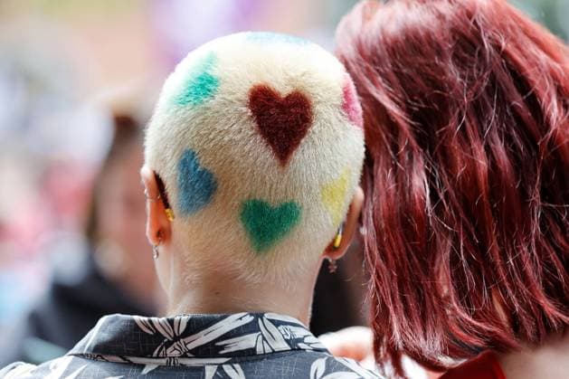 Zurich Pride Festival 2024 15 06 2024 Zurich, SWITZERLAND , Zurich Pride Festival , Participant with colorful hair at the parade City of Zurich