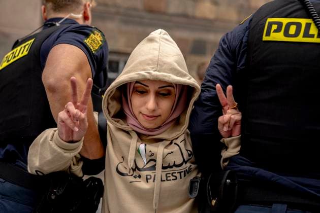 Pro Palestinian protesters block the entrance to Christiansborg and are removed by the police on Wednesday, June 19, 2024 27 protesters were detained and charged Photo Ida Marie Odgaard Ritzau Scanpix , Copenhagen Denmark  Copyright: RitzauxScanpix IdaxMariexOdgaardx spdk20240619-115713-L