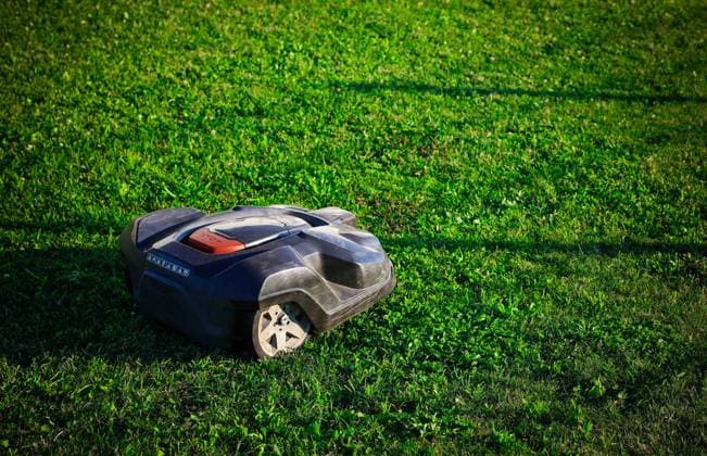 29 07 2024, Schalchen, AUT, On the road in Upper Austria, Symbolic picture, Theme picture, Various theme pictures, Lawn mower, in the picture mowing robot on a lawn, Mowing robot, Schalchen,