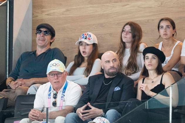 CÃ lÃ britÃ s attend the gymnastics events during the Paris2024 JO Sacha Baron Cohen and daughter, John Travolta and daughter Ella CÃ lÃ britÃ s attend the gymnastics events during the Paris2024 JO on August 3, 2024 Perusseau Jacovides Bestimage Celebrities attend the gymnastics events during the Paris 2024 Summer Olympics Olympic Games on August 3, 2024 Paris France  Copyright: xJacovides-Perusseaux xBestimagexJacovides-Perusseaux xBestimagex