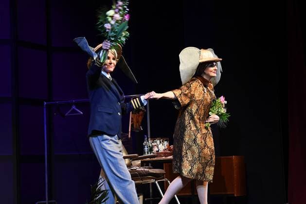 Anouschka Renzi and Desiree Nick on stage at the Bette and Joan Theater premiere on 8 08 2024 at the Komoedie im Bayerischen Hof in Munich Bette and Joan Theater premiere in Munich