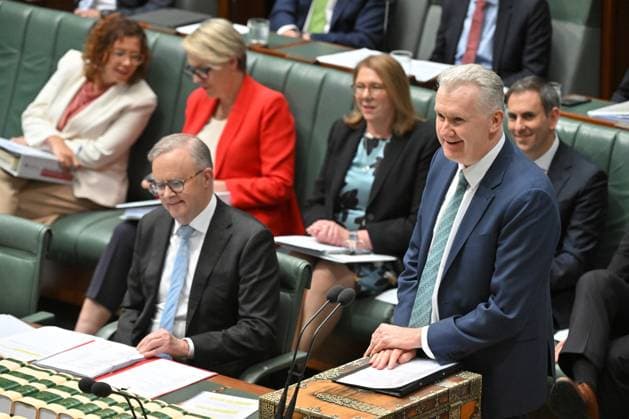 QUESTION TIME, Prime Minister Anthony Albanese and Minister for Home Affairs Tony Burke during Question Time in the House of Representatives at Parliament House in Canberra, Thursday, August 15, 2024. ( NO ARCHIVING, EDITORIAL USE ONLY, NO USE IN BOOKS WITHOUT CONSENT CANBERRA AUSTRALIAN CAPITAL TERRITORY AUSTRALIA PARLIAMENT HOUSE  Copyright: xMICKxTSIKASx 20240815110589444739