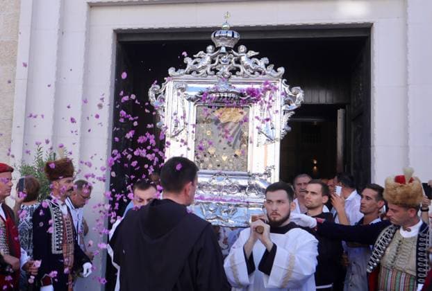 Blessed Virgin Mary celebration in Croatia Roman Catholic priests carry The painting of Miraculous Madonna of Sinj during a Feast of Assumption of the Blessed Virgin Mary celebration at Sinj, Croatia on August 15, 2024.  IvoxCagalj PIXSELL