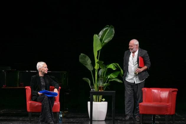 Reading Hemingways Love Hells with Sona McDonald Johannes Krisch, at the Stadttheater Gmunden, as part of the Salzkammergut Festwochen Gmunden 2024, on 14 08 2024 The picture shows the actress Sona MacDonald and the actor Johannes Krisch during the performance 2024 Reading Hemingways Love Hells with