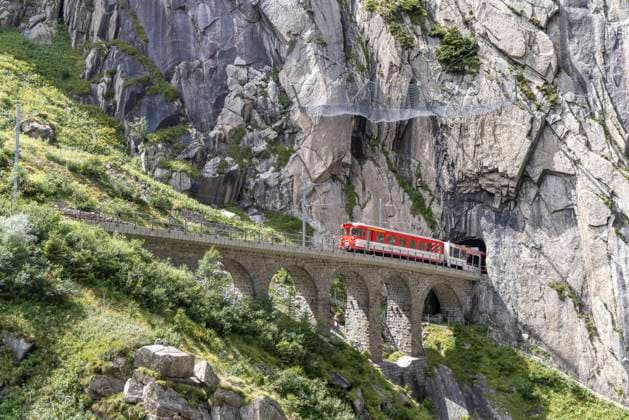 Matterhorn Gotthard Railway, railroad bridge near Wassen 10 08 2024 Wassen, Canton Uri, Switzerland