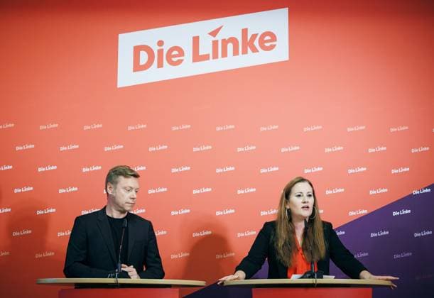Janine Wissler, Chairwoman of the Left Party, and Martin Schirdewan, Chairman of the Left Party, at a press conference in Berlin, 19 08 2024 Berlin Germany Copyright: xFelixxZahn photothek.dex
