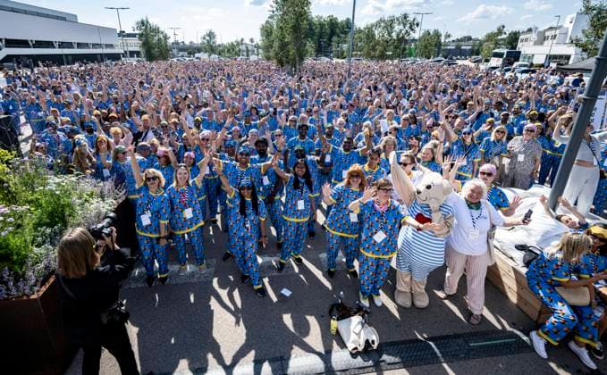 IKEA workers in Älmhult, Sweden, broke the Guinness world record on Wednesday, 28 August 2024, in the category of the largest gathering of people in a two piece pyjamas in the same place The record was set at 2052 people The record was set at the parking lot outside the IKEA Museum and representatives of Guinness World Records were on hand to  Copyright: xJohanxNilsson TTx WORLD TWO-PIECE PYJAMA RECORD NlXh3FwZ2jk