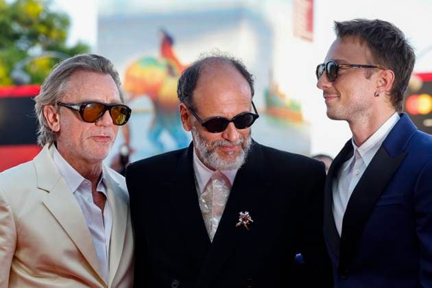 September 3, 2024, Venice, ITALY: Italian director Luca Guadagnino (C) Drew Starkey and US actor Daniel Craig (L) arrive for the premiere of ˜Queer™ at the 81st annual Venice International Film Festival, in Venice, Italy, 03 September 2024. The movie is presented in the official competition Venezia 81 at the festival running from 28 August to 07 September 2024. ANSA FABIO FRUSTACI Venice ITALY  - ZUMAa110 20240903_zaf_a110_099 Copyright: xFabioxFrustacix