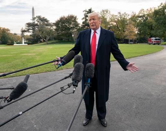 President Donald Trump departs The White House to attend a political event in Florida United States President Donald J. Trump speaks to the media as he departs The White House in Washington, DC, to attend a political event in Florida, October 31, 2018. Photo Credit: Chris Kleponis CNP AdMedia Washington District of Columbia United States of America EDITORIAL USE ONLY  Copyright: xx ChrisxKleponisx admphotostwo539147
