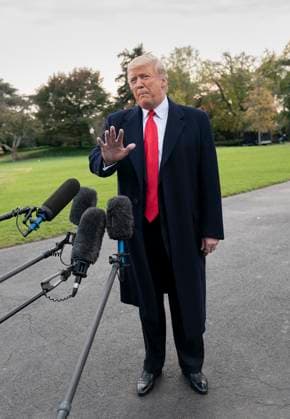 President Donald Trump departs The White House to attend a political event in Florida United States President Donald J. Trump speaks to the media as he departs The White House in Washington, DC, to attend a political event in Florida, October 31, 2018. Photo Credit: Chris Kleponis CNP AdMedia Washington District of Columbia United States of America EDITORIAL USE ONLY  Copyright: xx ChrisxKleponisx admphotostwo539150