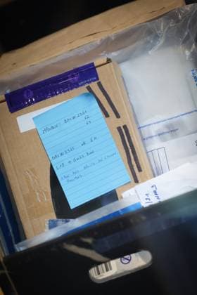 Pieces of evidence pictured during the jury draw in the trial of Pascal A., accused of the murder of his ex-girlfriend Marie Marescaux, in Hainaut Assize Court, Mons, Thursday 19 September 2024. Pascal is suspected of having committed this murder on the night of 17-18 November 2021 in Courcelles. VIRGINIExLEFOUR 100961294