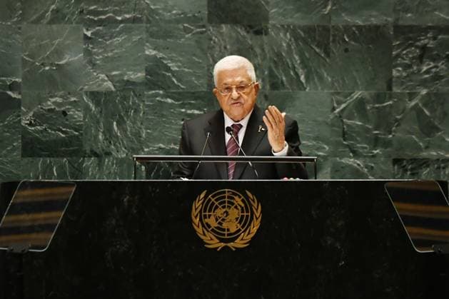 (240927) -- UNITED NATIONS, Sept. 27, 2024 -- Palestinian President Mahmoud Abbas delivers a speech during the General Debate of the 79th session of the United Nations General Assembly (UNGA) at the UN headquarters in New York, Sept. 26, 2024. TO GO WITH Roundup: Palestinian leader Abbas urges efforts to stop Israeli occupation, genocide at UNGA ) UN-GENERAL ASSEMBLY-GENERAL DEBATE-PALESTINIAN PRESIDENT LixRui 