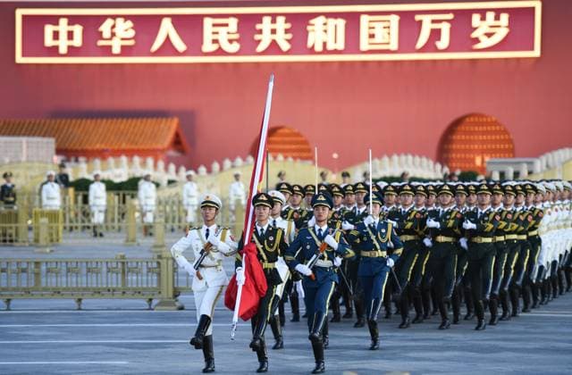 (241001) -- BEIJING, Oct. 1, 2024 -- A flag-raising ceremony marking the 75th anniversary of the founding of the People s Republic of China is held at the Tian anmen Square in Beijing, capital of China, Oct. 1, 2024. ) CHINA-BEIJING-NATIONAL DAY-FLAG-RAISING CEREMONY (CN) ChenxZhonghao