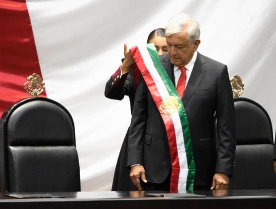 September 30, 2024, Mexico City, Mexico City, Mexico: President ANDRES MANUEL LOPEZ OBRADOR places the presidential sash on CLAUDIA SHEINBAUM at the plenary session of the Chamber of Deputies. Claudia Sheinbaum becomes the first woman in the position of president throughout the history of Mexico. Mexico City Mexico - ZUMAn296 20240930_zip_n296_017 Copyright: xJorgexNunezx