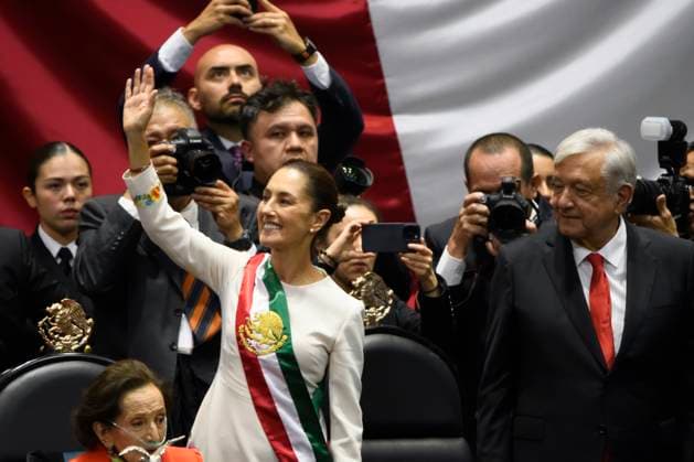 September 30, 2024, Mexico City, Mexico City, Mexico: President ANDRES MANUEL LOPEZ OBRADOR places the presidential sash on CLAUDIA SHEINBAUM at the plenary session of the Chamber of Deputies. Claudia Sheinbaum becomes the first woman in the position of president throughout the history of Mexico. Mexico City Mexico - ZUMAn296 20240930_zip_n296_018 Copyright: xJorgexNunezx