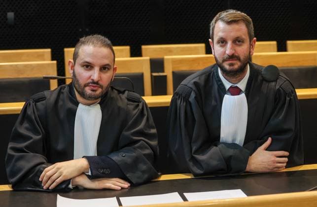 Lawyer Ricardo Bruno and lawyer Regis Brocca pictured during the jury constitution session at the assizes trial of A. Mokhtari, at the Hainaut Assize Court, in Mons, Thursday 03 October 2024. A. Mokhtari is accused of murdering a few months old baby in September 2021 in Charleroi.  VIRGINIExLEFOUR 101863164