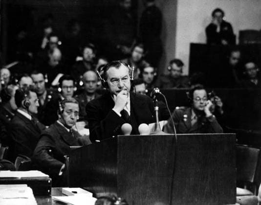 Orig caption MIRACLE OF NUREMBERG IN ACCUSE Justice Robert Jackson of the Supreme Court of the United States is chief American prosecutor of war criminals at Nuremberg He was the star of the prosecution and is shown here as he made hi  Copyright: xXxXxXx THE NUREMBERG PROCESS