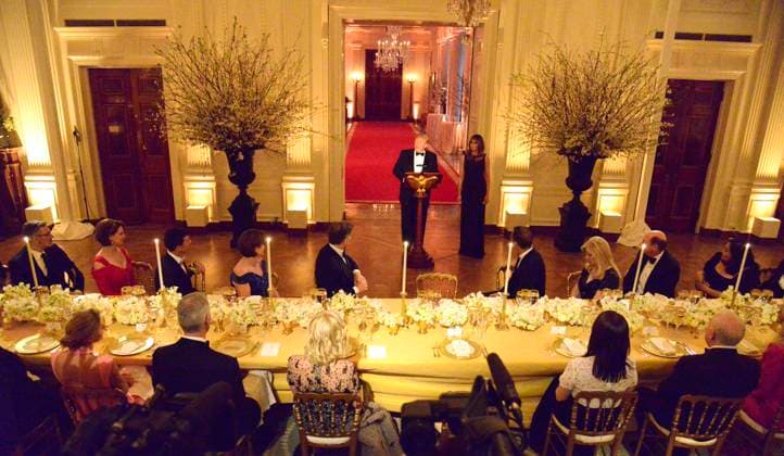 President Trump and First Lady Attend White House Historical Association Dinner United States President Donald J. Trump and First lady Melania Trump attend a White House Historical Association dinner at the White House, May 15, 2019, in Washington, DC. The organization s goal is to promote the public s understanding, appreciation and enjoyment of the White House. Photo Credit: Mike Theiler CNP AdMedia Washington District of Columbia United States of America EDITORIAL USE ONLY  Copyright: xx TRUMP WH HISTORY 01 MikexTheiler CNP AdMediax admphotostwo604486