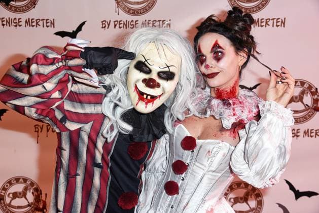 Henning Merten with wife Denise Merten HALLOWEEN PARTY HOGARTS X DENISE MERTEN at Hogarts Circus Caffee in Hoppegarten near Berlin on 25 10 2024