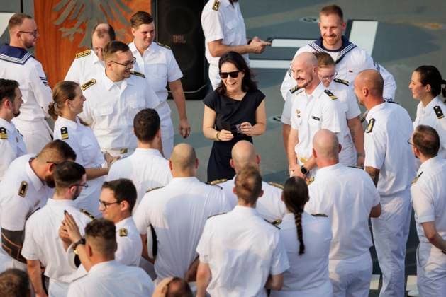 Annalena Baerbock Buendnis 90 Die Gruenen , Federal Minister of Foreign Affairs, photographed on board the German Armed Forces task force supply ship Frankfurt am Main in Goa, 26 10 2024 Photographed on behalf of the Foreign Office Goa India Copyright: xKiraxHofmann AAx