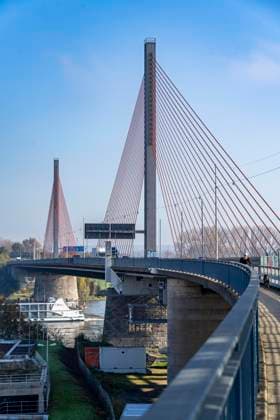 Friedrich Ebert Bridge over the Rhine near Bonn, also called North Bridge, highway bridge of the A565, cable-stayed bridge, NRW, Germany Friedrich Ebert Bridge