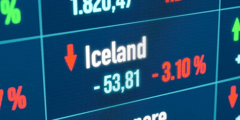 Iceland falling stock market. Iceland falling stock market. Recession, negative trend, bear market, stock market crash, financial markets, loss. stock_market159s_iceland_index_down