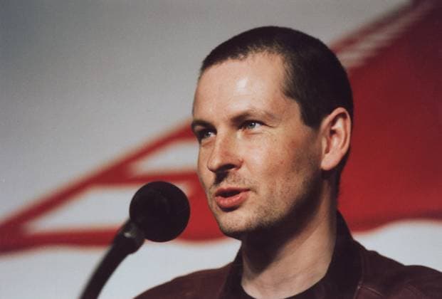 SCANPIX SWEDEN, 1991 05 18 Lars von Trier, film director Lars talks into a microphone x30092x  Copyright: xBjörnxLarssonxAsk TTx 30092